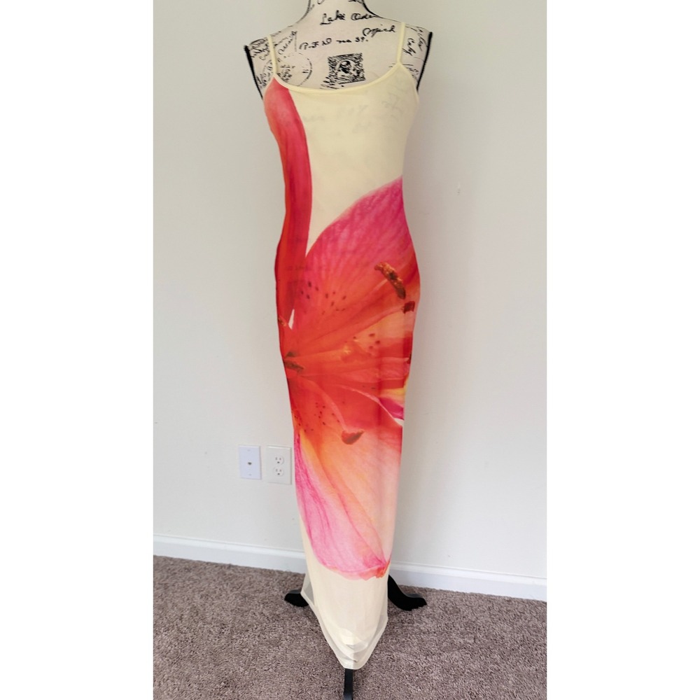 Peppermayo Pink Lily Floral Mesh Maxi Dress Cream Bodycon NWT Size US 6 Summery - Picture 15 of 16
